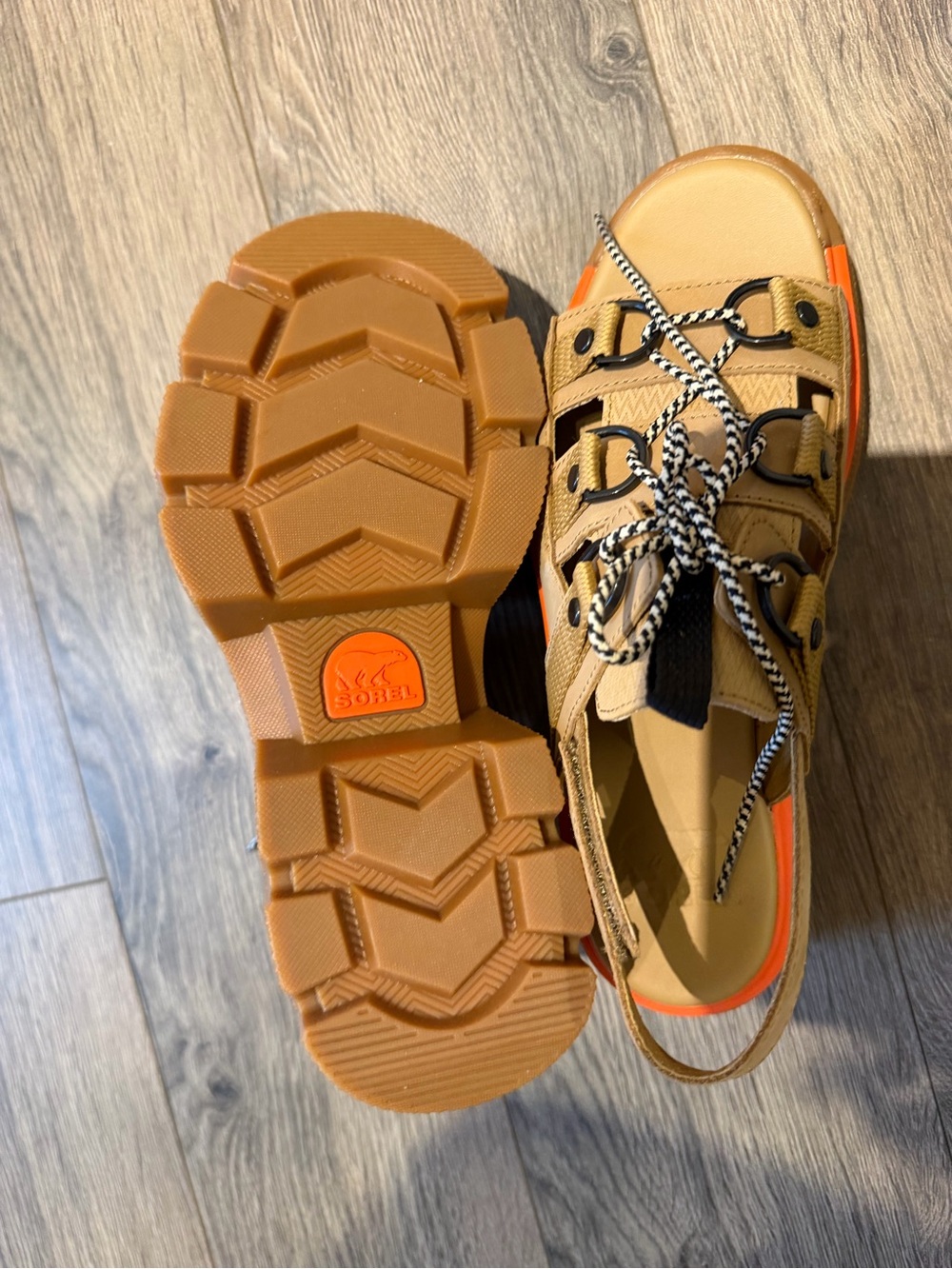 Sorel Women's Tan Platform Sandal with Orange Trim - Picture 4 of 6